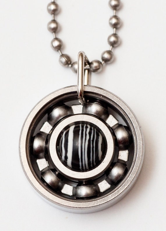 Team Zebra Roller Derby Skate Bearing Pendant Necklace