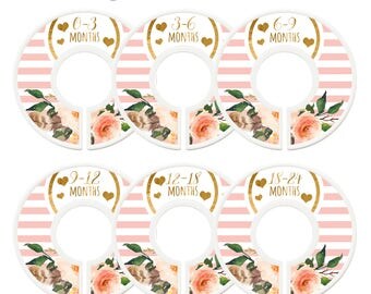 Closet Dividers, Baby Closet Dividers, Toddler, Days of Week, Closet Organizer, Pink Gold Flowers, Baby Shower Gift, Pink Gold Nursery Decor