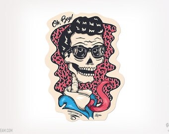 Buddy Holly Skull Sticker Day of the Dead Buddy Holly by Ganbatte Team Sticker