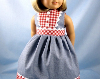 18 Inch Doll Clothes - Red White and Blue Dress and Hair Bow - Fits American Girl Dolls - Doll Clothing 18"