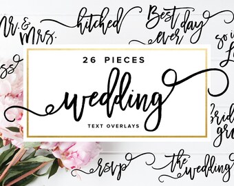 Wedding Text Overlays, Photography Overlays, Modern Calligraphy Overlays, Wedding Clipart, Photoshop Overlays, PNG Overlay,