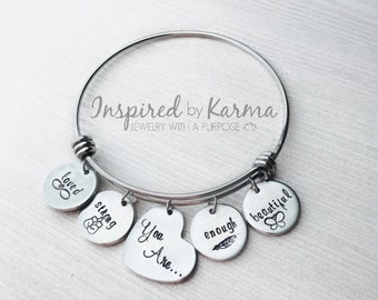 Affirmation Bracelet,Affirmation Jewelry,You are strong,You are Enough,You are Beautiful,You are Loved,Personalized bracelet,Jewelry