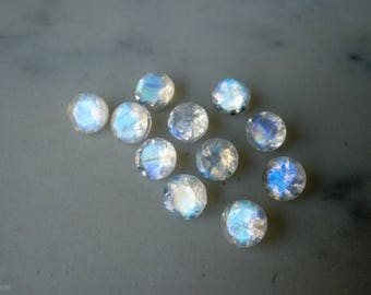 6mm faceted rainbow moonstone gemstones. TOP QUALITY white gemstone blue flash loose rainbow moonstone gems