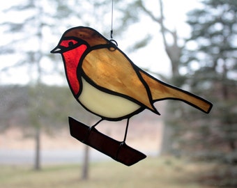 Robin Stained Glass Suncatcher Bird, European Robin, Glass Art