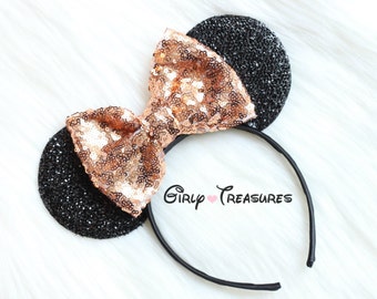 Rose Gold Bow Mouse Ears. Mouse Headband. Womens Headband. Teen Headband. Mouse Ears Headband. Disney Headband. One Size Fits Most