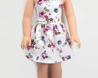 14.5 Inch Doll Clothes - Beautiful White and Mauve Floral Sleeveless Sundress - Made to Fit Dolls Like Wellie Wisher Doll Clothes