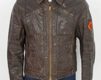 Vintage 50's/60's Leather Motorcycle Jacket Harley Davidson Patches size Medium