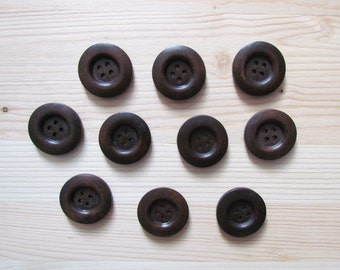 30 mm - 10 buttons wood buttons dark brown
