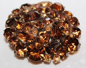 SALE! Vintage Topaz Amber Rhinestone Dazzling Couture Chaton Navette Brooch EBU1