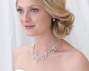 Floral Bridal Jewelry Set, Swarovski Crystal Jewelry Set, Rhinestone Jewelry Set, Jewelry for Bride, Wedding Jewelry Set, Bride ~JS-1665