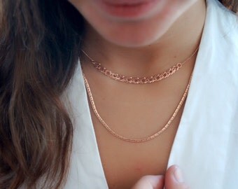 Rose Gold necklace layered everyday rhombus gold or silver chain necklace delicate 24k gold plated jewelry.