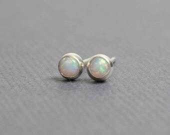 Tiny Opal Stud Earrings, Handmade Opal Earrings, Sterling and Opal Earrings, 3mm Opal Earrings, Opal Studs, Opal Earrings, Kathy Bankston