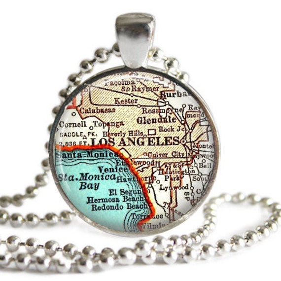 Los Angeles necklace pendant charm California map jewelry