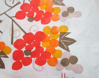 Vera Neumann Tablecloth Mod Orange Red Geometric Grape Fruit Print 56" x 76"