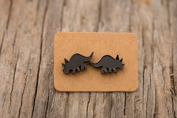 FREE SHIPPING WORLDWIDE - Tiny-Saurs - Triceratops Earrings - Surgical Steel - Acrylic Earrings Studs