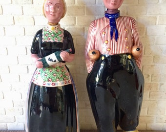Vintage Bols Man and Woman Decanter Handpainted Holland CZS Crown