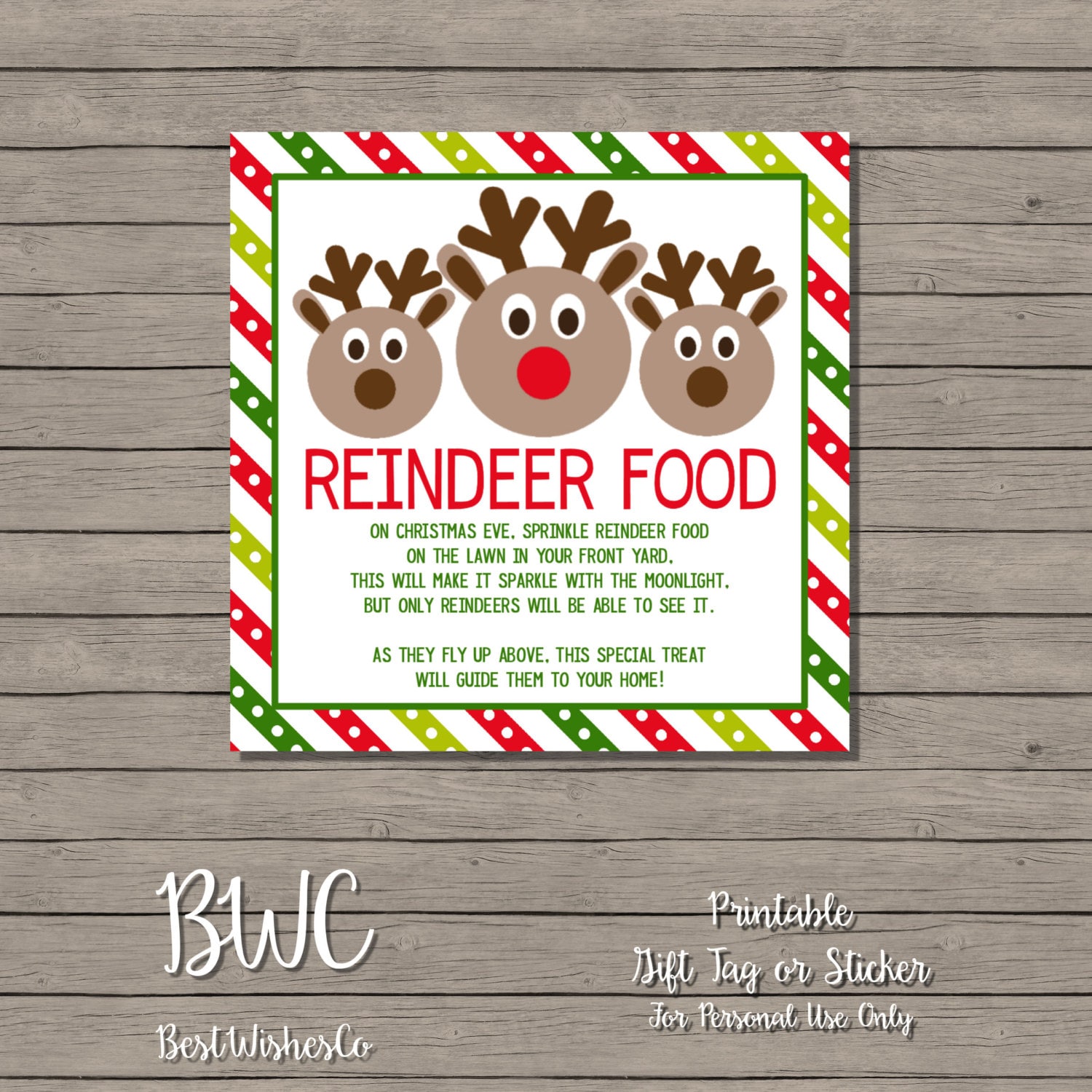 Reindeer Food Christmas Favor Tag Gift Tag Printable