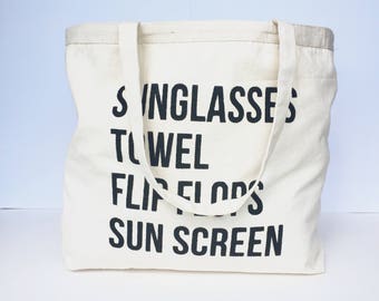 Large beach tote bags, beach essentials, beach bag, canvas tote, stenciled bag, printed beach bag, reusable tote bag, large pool bag