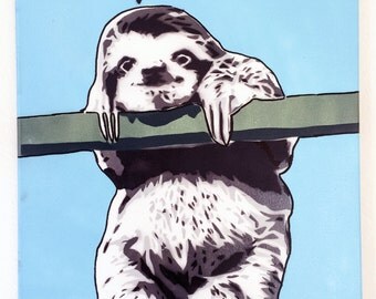 Slowly - Sloth Stencil Art Painting by Mowgli; sloths, three-toed sloth, two-toed sloth, three toed, goonies, street art by mowgliart