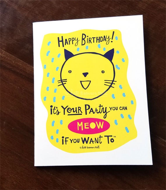 Cat Birthday Card MEOW Party