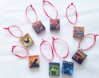 Handmade Harry Potter Ornament Set , J.K. Rowling Book Ornaments, Mini Book Ornaments, All EIGHT Mini Books