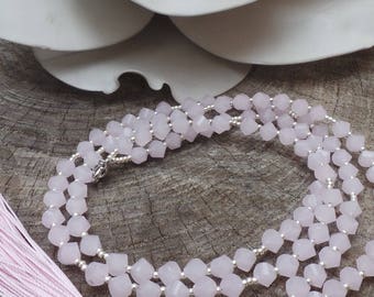 Pink tassel necklace. Long pink necklace. Long beaded necklace. Bohemian tassel necklace. Pink necklace.