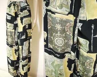 Vintage 90s Pants Yoga Boho Hippie Nautical Greek Mythology Lightweight Loose Fit Vtg 1990s Size XS-S