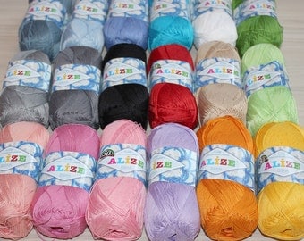 Alize Miss Mercerized cotton yarn, summer crochet yarn, crochet thread-lace weight, super ultra fine, baby weight, 2-3 ply, crochet doily
