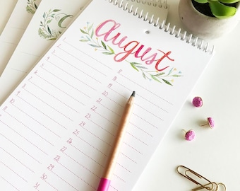 Floral Watercolor Birthday Calendar, Spiral Binding, Perpetual Calendar, Handmade, Botanical Hand Painted Illustration, Gift for Her
