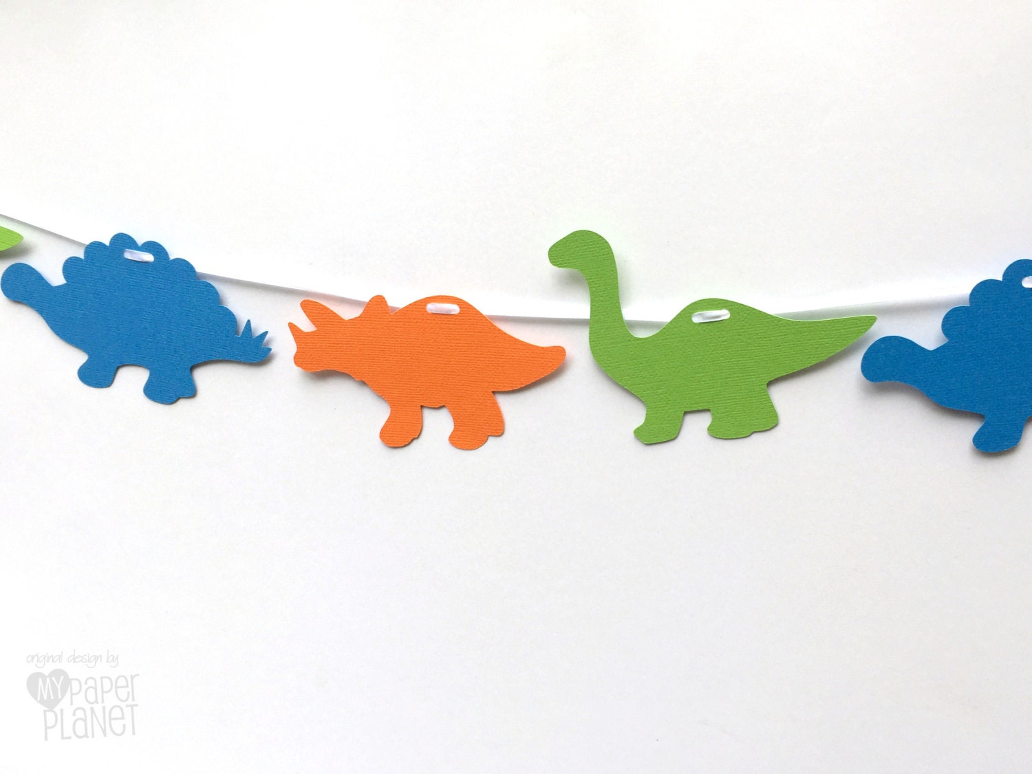 Dinosaur Garland. Birthday party banner. Green Orange and