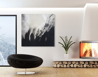 ON SALE! 3ft x3ft ORIGNAL painting black and white abstract acrylic art movement painting on cradled wood panel - ambient loft urban art