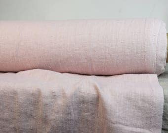 Pure 100% linen fabric 280gsm. Dull not bright shade of pink (rose). Heavy, washed-softened, dense, homespun. For home textile, clothes.