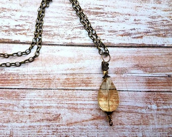 Wire wrapped citrine quartz pendant on brass-citrine quartz pendant-lemon quartz pendant-citrine necklace-citrine quartz necklaces
