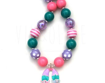 Chunky Necklace - Bubblegum Necklace - Troll Necklace - Troll Jewelry - Twin Troll - Troll Movie - Girl's Necklace - Troll Birthday Party
