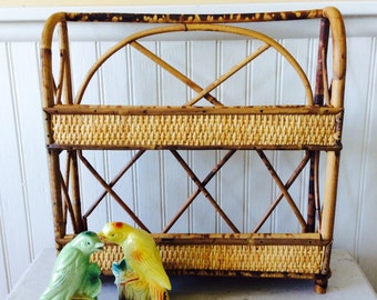 Vintage Bamboo Wall Shelf, Free Standing Shelf, Spice Rack, Coastal, Tropical, Beach, Cottage Decor