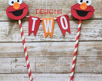 Elmo Birthday Age Cake Bunting Topper - Smash Cake - Sesame Street Party - Red and Orange Elmo Decorations