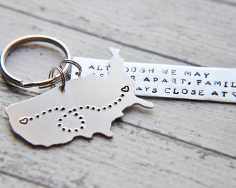 Long Distance Keychain - Couples Keychain - Hand Stamped Keychain - Gift for Best Friend - Friendship Keychain - Best Friend Keychain - Map