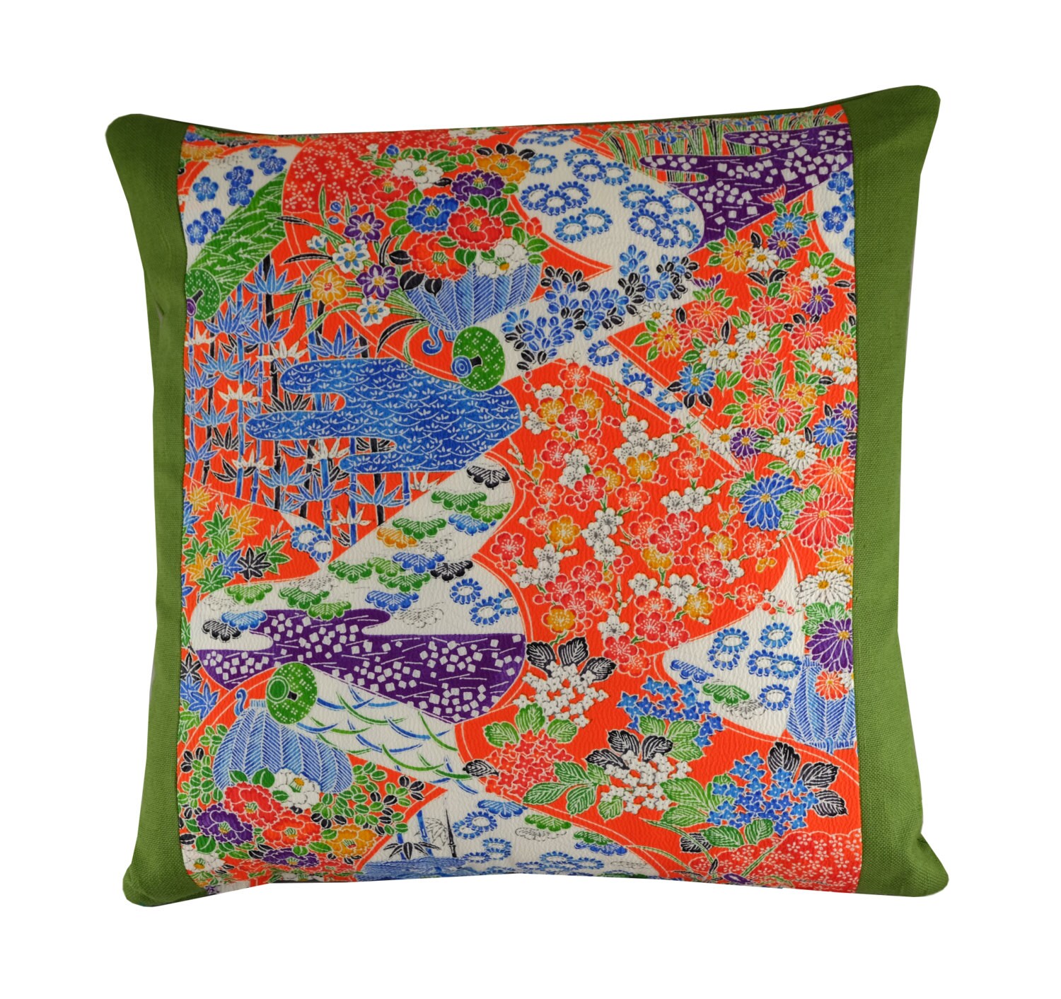 Japanese Kimono Cushion Oriental Pillow 16x16 Flower Design