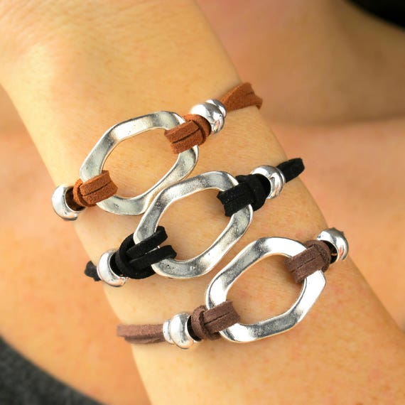 Leather Cuff Bracelets for WomenLeather and Silver