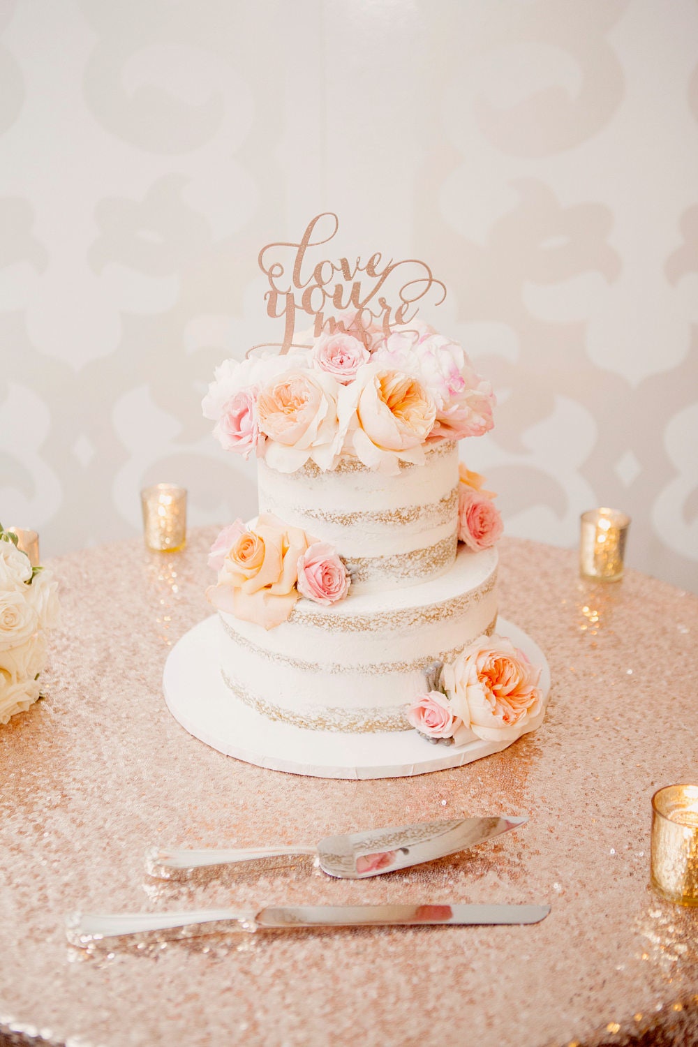 Love You More Cake Wedding Cake Topper Gold Cake Topper