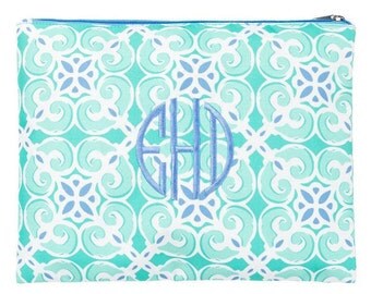 Cosmetic / Bikini Bag/ Whale Print/ Sea Tile/ Navy Trellis