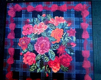 50%OFF//NEEDLEPOINT KITS.// "Elizabeth" by Annabel Fox. A Vintage Classical Roses & Bows Kit. Tartan Background. //Was 200.00) Now!!