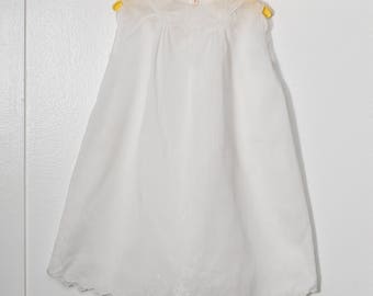 0-12 months: Long Heirloom white batiste baby gown or slip, Scalloped Lace Hem, Gorgeous Floral Embroidery, Handmade Manila