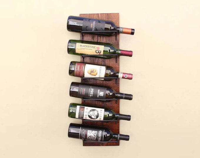 Rustic Wood Wine Rack, Wine Holder Wall-Mounted Wine Bottle Holder, Hanging Wall Rack, 6-Bottle Wine Rack