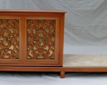 Vintage Mid-Century Credenza or Room Divider by French Designer Pierre Bartet with Rococo Styled Door Panels.