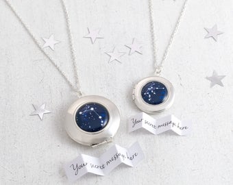 Zodiac Locket, Zodiac Jewelry, Personalized Locket, Zodiac Necklace, Secret Message Locket, Custom Locket, Blue Locket Necklace