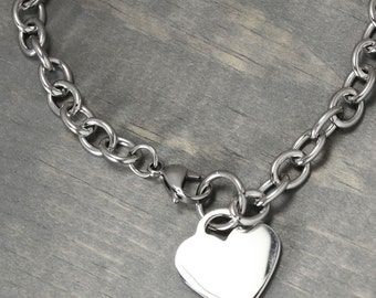 Stainless Steel Charm Bracelets, Heart Charm Bracelet, Charm Bracelet Chain, Metal Stamping, Bracelet Chain