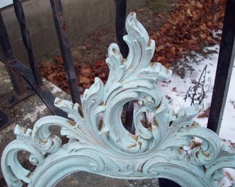 Large Wall mirror, Vintage Syroco ornate oval bedroom mirror hand painted mint green & gold, Shabby cottage chic Girl's room, nursery decor