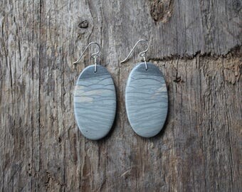Wave Jasper Stone Statement Earring-Silver