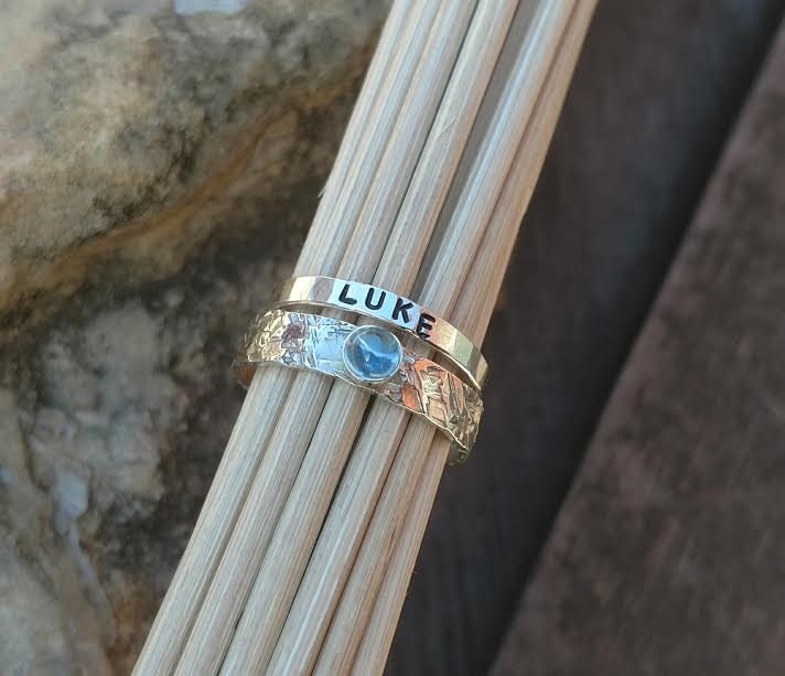 Stackable Birthstone Rings New Texture Finish with Name Ring Set Gemstone Birthstone Meaningful Jewelry Symbolizing Family